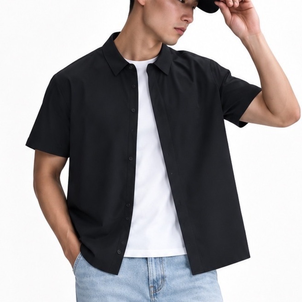 Nike Mens 24.7 PerfectStretch Dri-FIT Short Sleeve Snap  Top Black HQ6958 010 D7